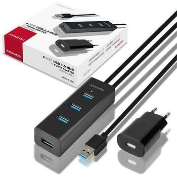Axagon USB хаб HUE-S2BP 4 USB 3.0 порта, 1.2 м адаптер питания, 0.076 кг (HUE-S2BP)