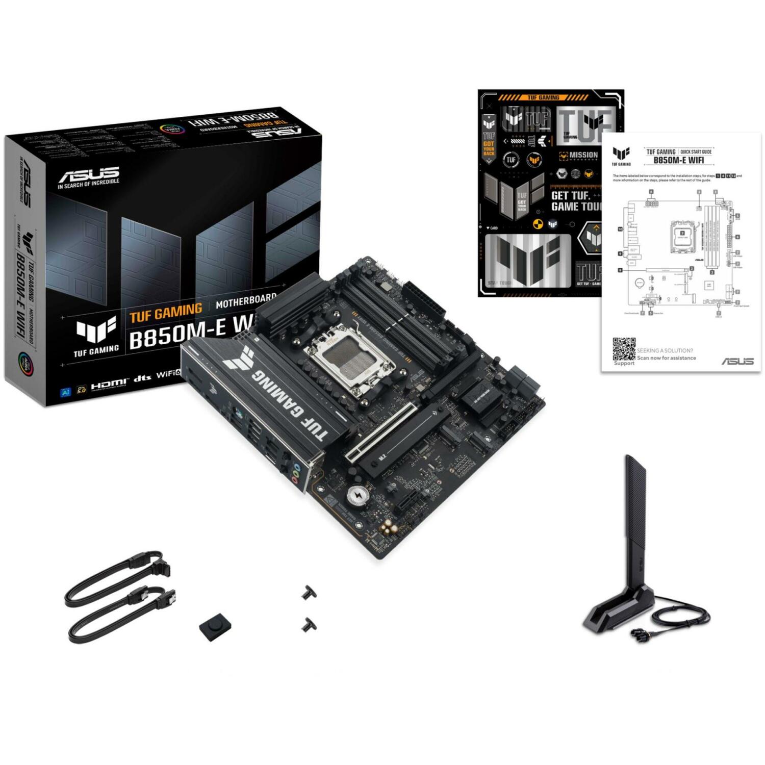 Asus Mātesplate TUF GAMING B850M-E WIFI, AMD AM5, DDR5, 256 GB, 3x M.2, 1x HDMI 2.1, 2.5Gb Ethernet, Wi-Fi 6E (TUF GAMING B850M-E WIFI)