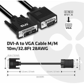 Club3D Video kabeļa adapteris CAC-1243 DVI-A uz VGA M/M 3m 28AWG, atbalsta 1600 x 1200@60Hz, vienvirziena (CAC-1243)