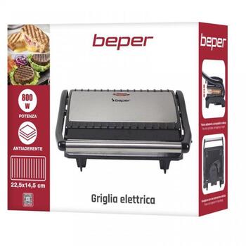 Beper Гриль P101TOS003, 800W, 225x145mm, нержавеющая сталь, черный, нескользящие ножки, легко чистить (P101TOS003)