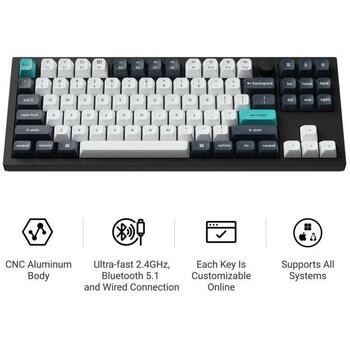 Keychron Q3 Max klaviatūra Q3M-M4, 80% TKL, RGB LED, Bluetooth 5.1, 87 taustiņi, Gateron Jupiter, 1000 Hz, USB Type-C (Q3M-M4)