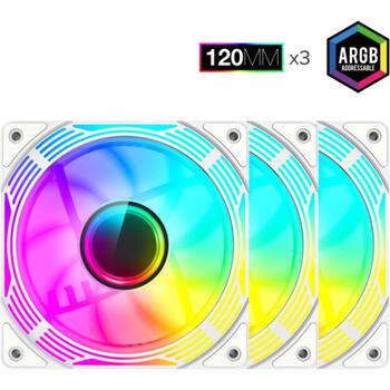 Gamemax Kaste ventilators KF300R WH, 120mm, 800-1600 rpm, 44.35 cfm, PWM atbalsts, ARGB ventilators (KF300R WH)