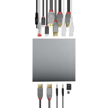 Lindy dokstacija 43378, 4K DP, 2x HDMI, 2x USB-C, 3x USB 3.0, 2x USB 2.0, 1x RJ45, 1x audio, 1x SD, 1x MicroSD (43378)