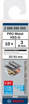 HSS-G urbji metālam 3.0mm, 10gab., Urbjmašīnām/skrūvgriežiem PRO METAL HSS-G STANDARTA SPIRĀLVEIDA URBJA GARUMS, 2608595055, BOSCH (2608595055)