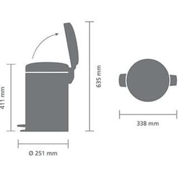 Brabantia NewIcon 113628 atkritumu tvertne ar pedāli, 12 l, klusa vāka aizvēršanās, izņemams grozs (113628)