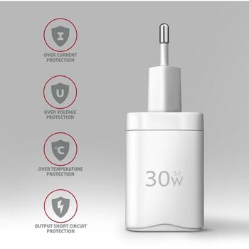 Axagon настенный зарядное устройство ACU-PQ30W 30W, 100-240V, 2xUSB, быстрая зарядка, защита от перегрузки, белый (ACU-PQ30W)