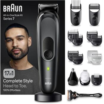 Braun matu trimmeris MGK7491, 100 min, 21 garuma iestatījumi, 17 piederumi, AutoSense, LED indikators, mazgājams, slapjš un sauss (MGK7491)
