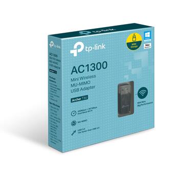 AC1300 Mini bezvadu MU-MIMO USB adapteris, TP-Link, Archer T3U, 5GHz, 2.4GHz, USB 3.0 (Archer T3U)