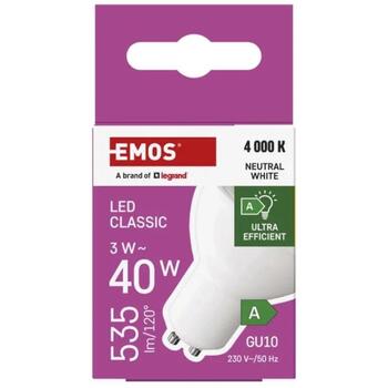 Emos LED лампа MR16 ZQ8338, 3 W, 535 lm, 230 V, 100°, 4000 K, класс A, GU10, SMD, 30 000 циклов (ZQ8338)