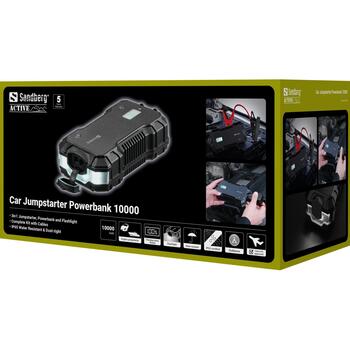 Sandberg Jumpstarter Powerbank 10000 420-98, 10000 мАч, 5V/2A, 9V/2A, USB-A 5V/3A, 12V 2000A, IP65, фонарик (420-98)