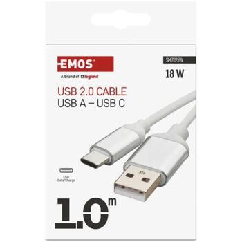 Emos Кабель для зарядки и передачи данных SM7025W, 1м, белый, 2.0, A разъем – C разъем, 18W, 3A, 480Mbit/s (SM7025W)