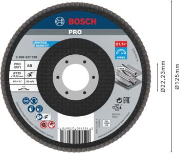 Slīpp.slīpšķ.metālam top D=125 mm, K 80, 1 gab., Mazām leņķa slīpmašīnām PRO X571 VĒDEKĻVEIDA DISKS, 2608607328, BOSCH (2608607328)