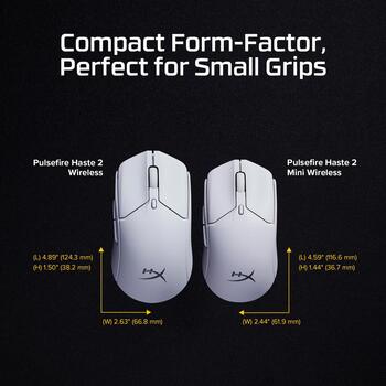 HyperX bezvadu spēļu pele Pulsefire Haste 2 Mini 7D389AA, 26000 DPI, 650 ips, 1000 Hz, 6 pogas, 100 milj. klikšķu, 100 h, LiPo (7D389AA)