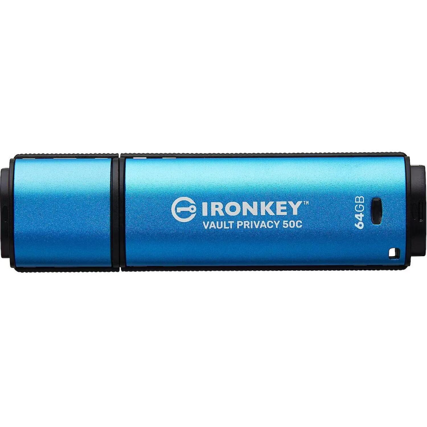 Kingston USB флеш-накопитель IKVP50C/64GB, 64GB, USB Type-C, 3.2 Gen 1, 250MB/s, 180MB/s, AES-256-XTS, FIPS 197, IPX8 (IKVP50C/64GB)