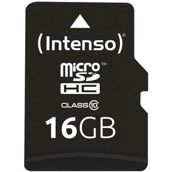 Intenso карта памяти micro SDHC 3413470 16 ГБ, скорость чтения 25 МБ/с, класс 10, водо- и ударопрочная, SD адаптер (3413470)