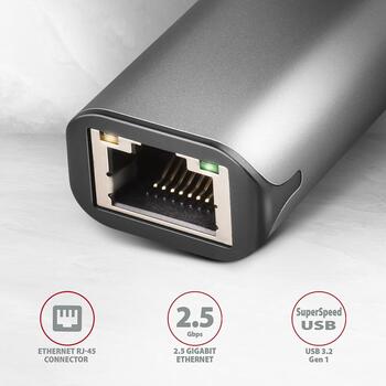 Axagon Сетевой адаптер ADE-25RC, 2.5 Гбит/с, USB Type-C, 1x RJ-45, 10/100/1000/2500 Мбит/с, металлический корпус, Plug and Play (ADE-25RC)