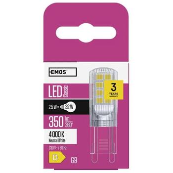 Emos LED лампочка Classic JC ZQ9536, 2,5 Вт, 350 лм, 230 В/50 Гц, 30 000 ч, G9, 320°, 18 SMD, 4 000 K (ZQ9536)