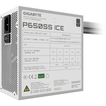Gigabyte Datora barošanas bloks GP-P650SS ICE, 650W, 155-240V, 50/60Hz, 80 PLUS Silver, 1 ventilators, balts (GP-P650SS ICE)