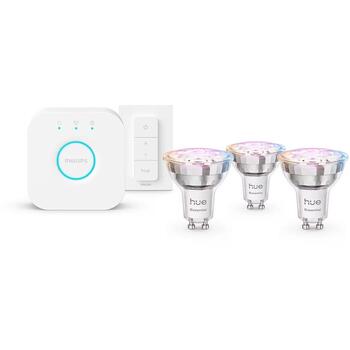 Philips Hue умный осветительный комплект E WCA 345 GU10 3kit SW EU, 3 лампы, GU10, 4.7 Вт, 345 лм, 2200-6500 K, 16 млн цветов (8721103103758)