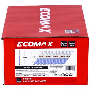 Ecomax гвозди для гвоздезабивного пистолета EMNA343190HDSMD&EMX, 90x3,1мм, 2000 шт., 34°, горячеоцинкованные, гладкие (EMNA343190HDSMD&EMX)