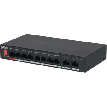 Dahua DH-PFS3010-8ET-96-V2 настольный коммутатор, 8 × 10/100Mbps PoE порты, 2 × 10/100/1000Mbps uplink, 90W, 8000 MAC, 5.6 Gbit/s (DH-PFS3010-8ET-96-V2)
