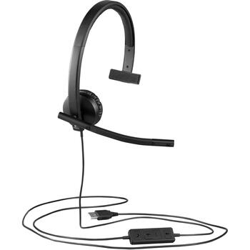 Logitech наушники H570E Mono, 1,9 м кабель, 31,5 - 20000 Гц, черные, микрофон с шумоподавлением, встроенное управление (981-000571)