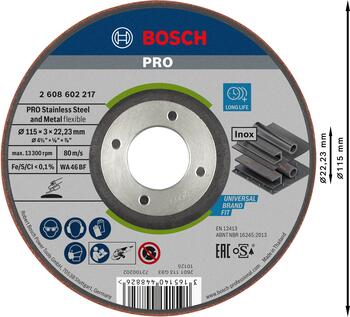 Slīpēšanas disks 115x3.0x22.23 mm, Mazām leņķa slīpmašīnām PRO SEMI-FLEXIBLE SLĪPRIPA AR SAISTVIELĀM, 2608602217, BOSCH (2608602217)