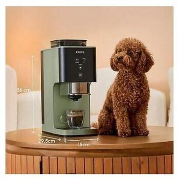 Krups кофемашина SA401LE0 Crush, 15 бар, 1370 Вт, 1,8 л, 150 г, автоматическая, черный/зеленый, встроенная кофемолка (SA401LE0)