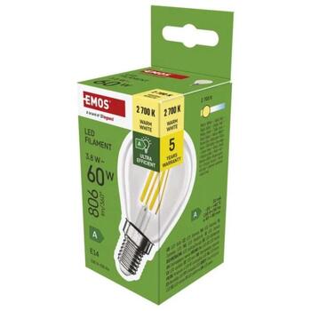 Emos LED лампа Filament Mini Globe ZF1A42, 3,8 Вт, 806 лм, E14, теплый белый, 50 000 часов, класс A (ZF1A42)