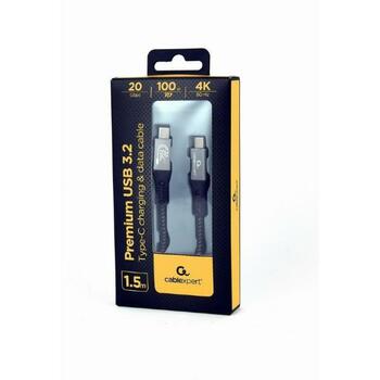 Gembird Кабель CCBP-USB3-CMCM100-1.5M 1.5 м, 20 Гбит/с, 100 Вт, 2 USB-C разъема, черный, хлопковая оплетка (CCBP-USB3-CMCM100-1.5M)