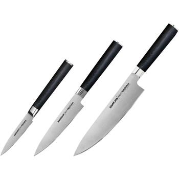 Samura MO-V SM-0220, 3 кухонных ножа, AUS-8, 58 HRC, рукоятка G-10, шеф-нож, универсальный, овощной (SM-0220)
