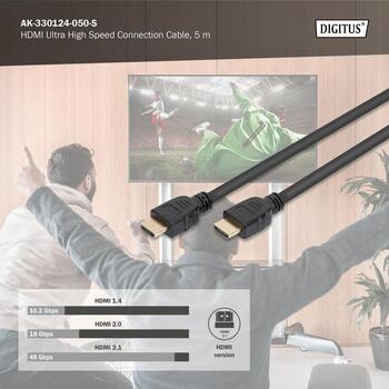 Digitus HDMI kabelis, AK-330124-050-S, 5 m, 8K atbalsts, Dolby DTS-HD, Dolby TrueHD (AK-330124-050-S)