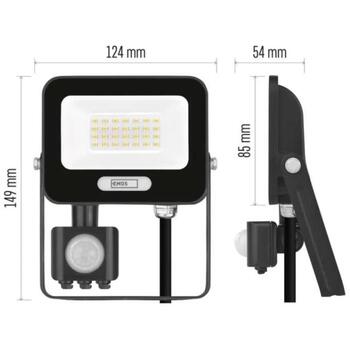 Emos LED прожектор GLARO ZS2324B, 20 W, 2000 lm, IP54, нейтральный белый, PIR датчик, алюминий (ZS2324B)