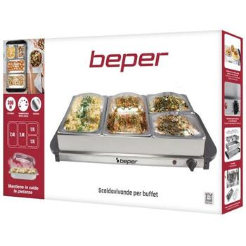 Beper Подогреватель пищи P101TEM002, 300 W, 2x2,4 л, 2x1,1 л, нержавеющая сталь, регулировка температуры (P101TEM002)