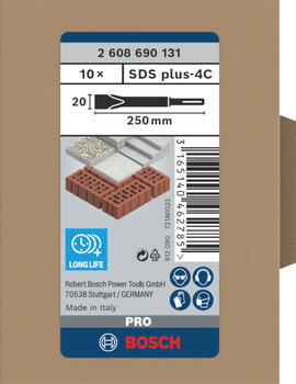 SDS plus plakanais kalts 250x20, Eco, 10 gab., Perforatora urbjiem, smalcinātājiem PRO SDS PLUS-4C PLAKANO KALTU KOMPLEKTS, 2608690131, BOSCH (2608690131)