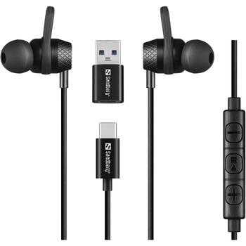 Sandberg Наушники USB-C/A In-Earset с линейным микрофоном 126-50, 20-20000 Гц, 95 дБ, 16 Ω, 1,2 м, стерео, черный (126-50)