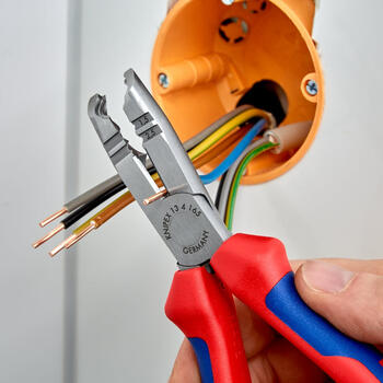 Kabeļu griešanas un noņemšanas knaibles, KNIPEX, 13 42 165, vieglas, 176 g, 1.5-2.5 mm², ar sānu griezējiem (13 42 165)