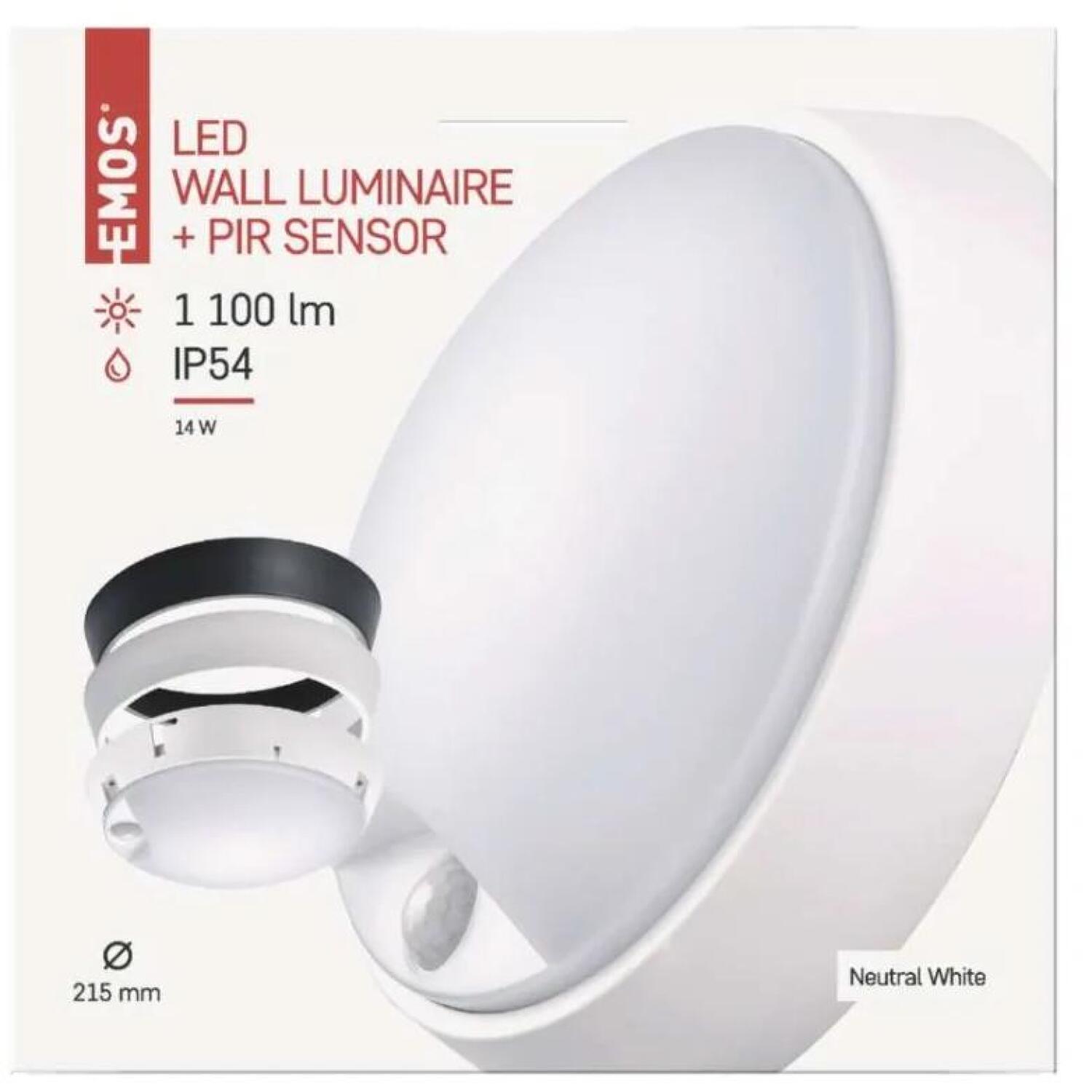 Emos LED Свет ZURI ZM3231, 14 W, 220-240 V, 50/60 Hz, 1100 lm, IP54, PIR датчик, 120° угол луча (ZM3231)