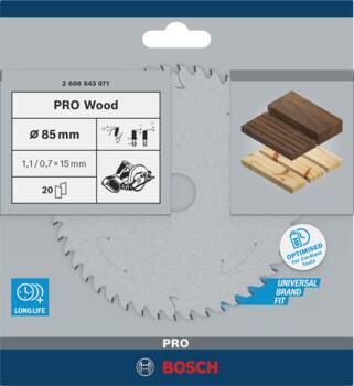 Ripzāģa disks 85x15x1.1/0.7mm, Rokas ripzāģiem PRO WOOD RIPZĀĢA ASMENS, 2608643071, BOSCH (2608643071)