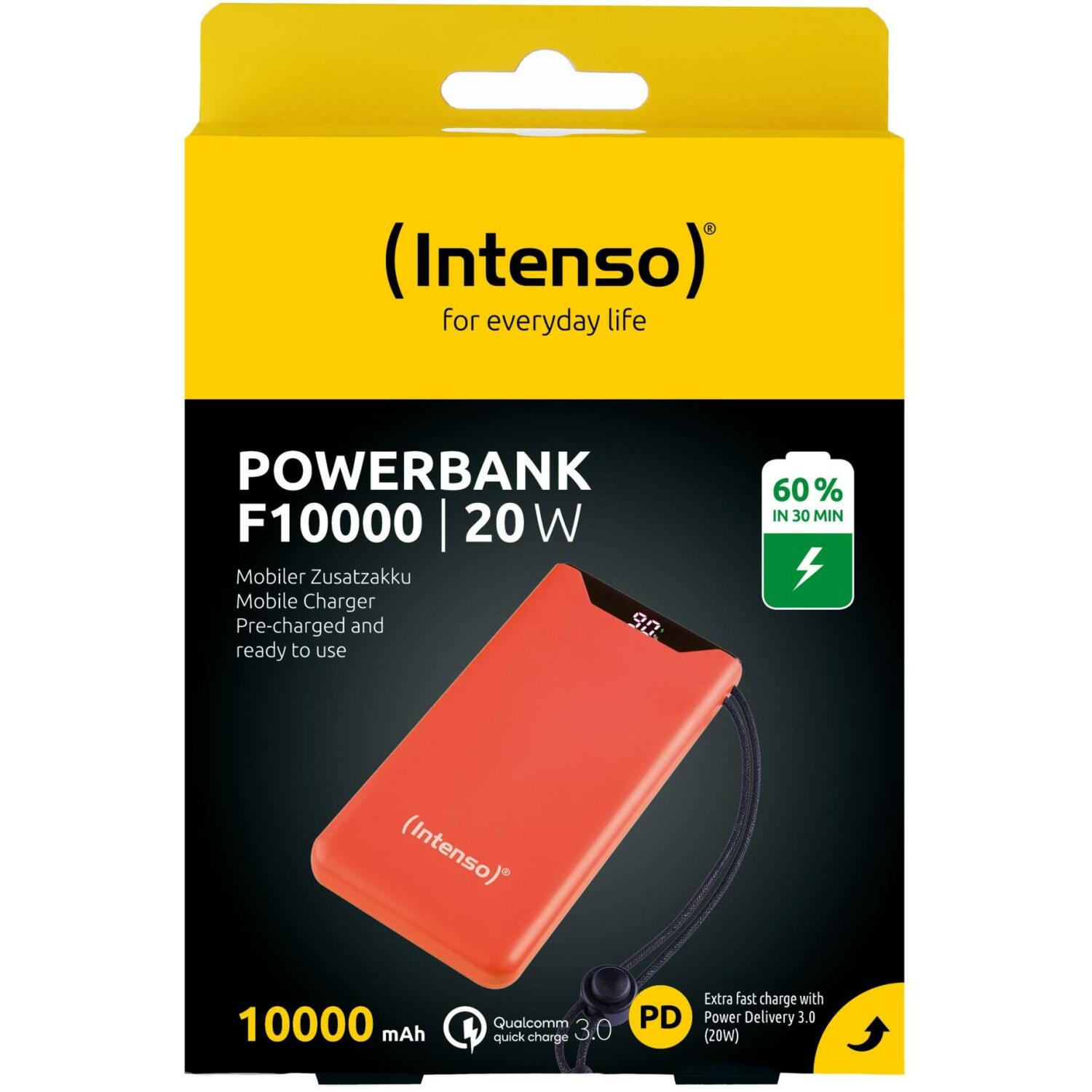 Intenso Power Bank F10000 7332038, 10000 мАч, 20 Вт, Li-Полимер, USB-C, быстрая зарядка, ESD защита (7332038)