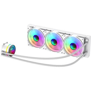 Gamemax procesora šķidruma dzesētājs ICEBURG 360 INFINITY WH, 1.125kg, 2.575kg, 300W TDP, 800-2000rpm, 32dBA, 120mm ventilators (ICEBURG 360 INFINITY WH)