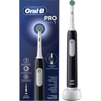Oral-B elektriskā zobu birste Pro Series 1 Pro1 Black, 1 galva, 3 režīmi, ceļojuma koferis, lādētājs, melna (Pro1 Black)