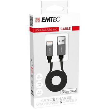 Emtec кабель USB-A на Lightning ECCHAT700AP, 1.2m, 2.4A, USB 2.0, серый, черный (ECCHAT700AP)