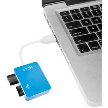 Logilink USB centrmezgls UA0136, 4x USB 2.0, 480 Mbit/s, zils, USB barošana, aizsardzība pret pārstrāvu (UA0136)