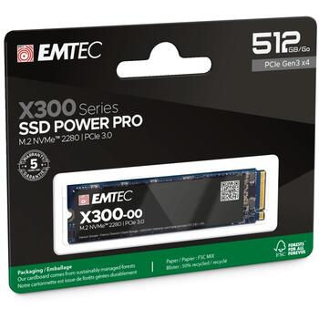 Emtec SSD M2 NVME X300 512GB Power Pro ECSSD512GX300, 512 ГБ, до 3000 МБ/с, до 2500 МБ/с, NVMe PCIe Gen 3.0 x4, M.2 2280 (ECSSD512GX300)