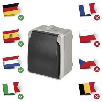 Emos Настенная розетка A1396, 16A, IP44, 65mm, 92mm, 55mm, серый и черный, НЕМЕЦКИЙ дизайн, винтовое соединение (A1396)