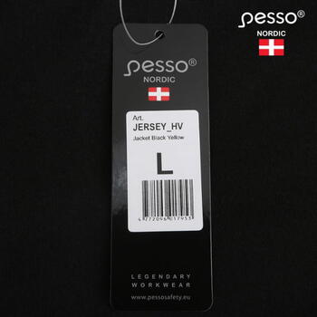 Pesso Hi-Vis jaka ar kapuci JERSEY_HV-XL, melna/dzeltena, XL, 65% kokvilna 35% poliesters, 300g/m², atstarojošas lentes 5cm (JERSEY_HV-XL)