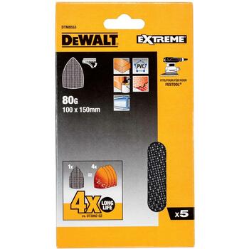Dewalt шлифовальная бумага Delta EXTREME 100mm x 150mm 80G, 5 шт, серый, сетка, 5 шт, крючок и петля, моющийся (DTM8553-QZ)