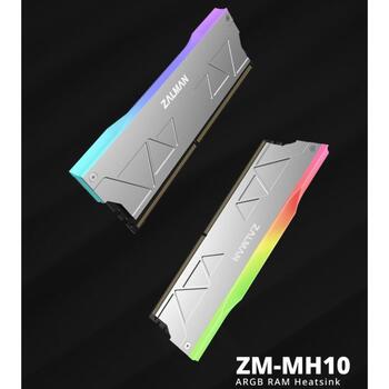 Zalman Охладитель ZM-MH10, 55g, Серебристый, 137x8,5x40mm, 3-контактный RGB, 5V, алюминий, ABS, совместим с RAM (ZM-MH10)