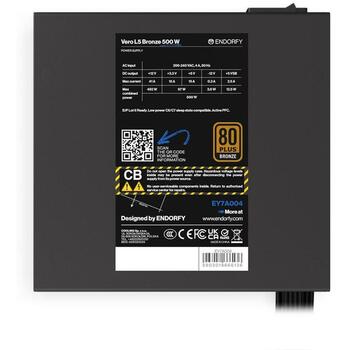 Endorfy Datora barošanas bloks Vero L5 Bronze EY7A004, 500W, 230V, 1x120mm ventilators, 80 PLUS Bronze, aktīvā dzesēšana (EY7A004)